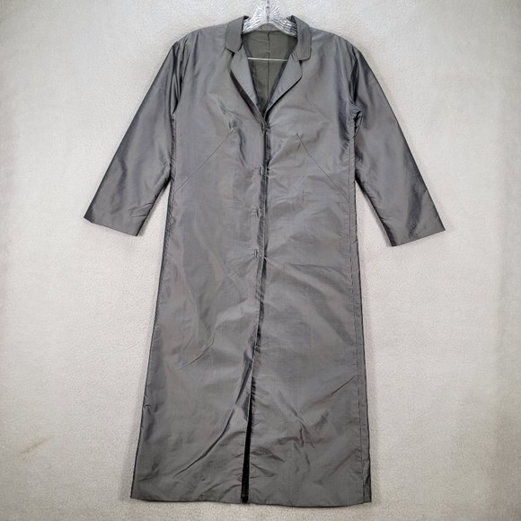 Chaiken and Capone Jackets & Blazers - Vtg Chaiken and Capone Gray Shiny Collared 3/4 Sleeve Unique Trench Coat Jacket